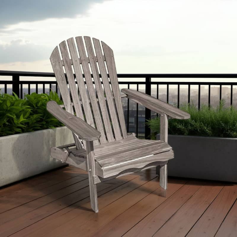 Geli Outdoor Adirondack Chair, Slatted Back, Gray Eucalyptus Wood