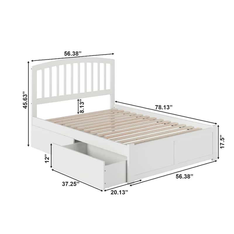Richmond Full Platform Bed with Footboard and 2 Drawers in White