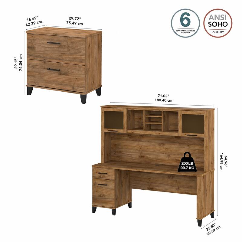 Somerset 72W Office Desk with Hutch and File Cabinet by Bush Furniture