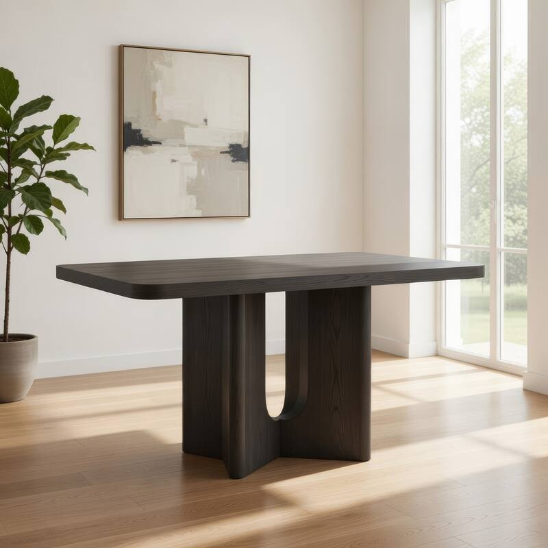 Zoko Square Counter Height Dining Table, Pedestal Base, Ash Gray Wood