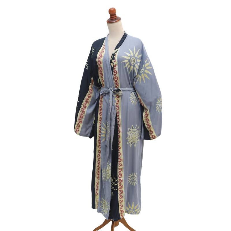 Novica Handmade Chakra Burst Hand-Stamped Batik Rayon Robe