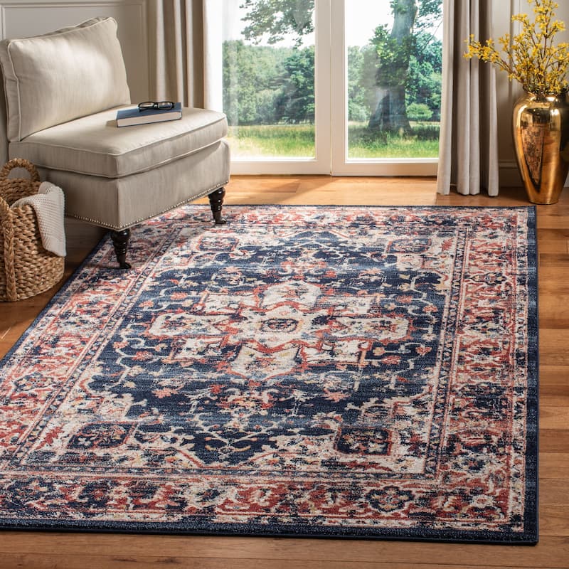 SAFAVIEH Charleston Prabha Vintage Boho Oriental Rug - 4' Square - Navy/Red