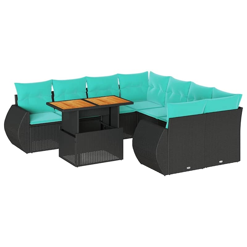vidaXL Patio Sofa Set with Cushions Outdoor Furniture 9 Piece Poly Rattan - 21.7 x 24.4 x 27.2
