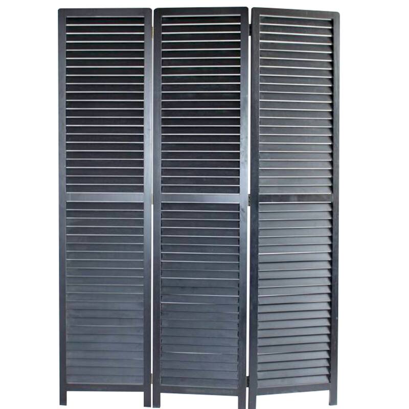 Transitional Wooden Screen with 3 Panels and Shutter Design, Black