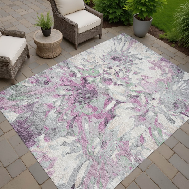 Machine Washable Indoor/ Outdoor Abstract Floral Chantille Rug - Blush - 9' x 12'