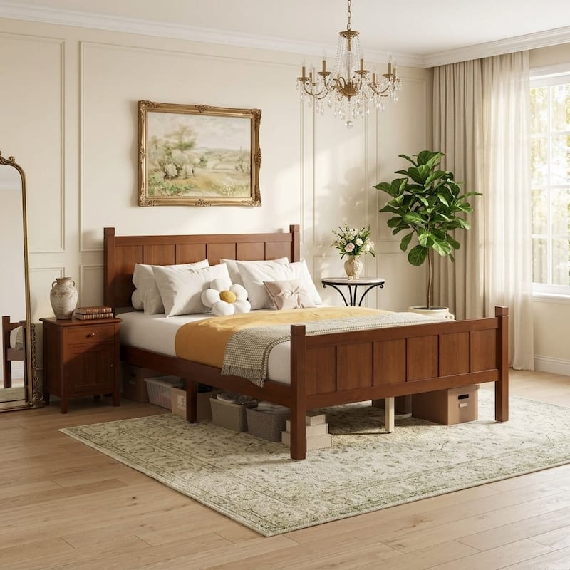 Javlergo Shaker Style Platform Bed with Wood Grain Finish Solid ...