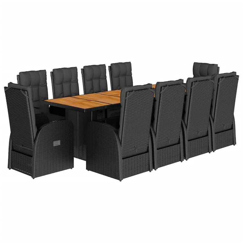 vidaXL Patio Dining Set with Cushions Outdoor Furniture Black Poly Rattan - 35.4 x 94.5 x 29.5