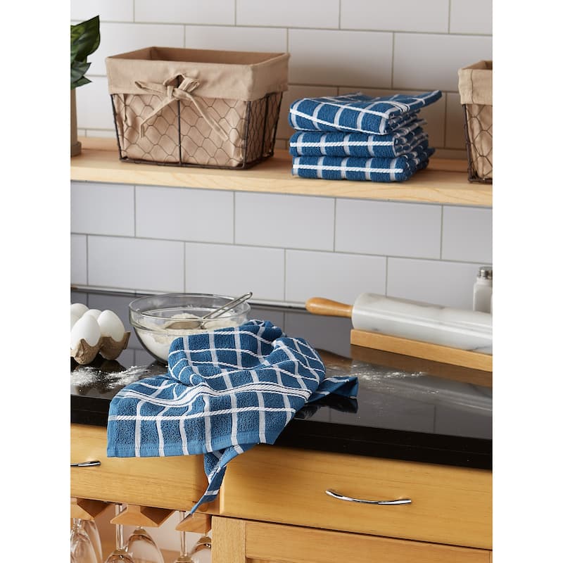 DII Solid Honey Gold Windowpane Terry Dishtowel 4 Piece