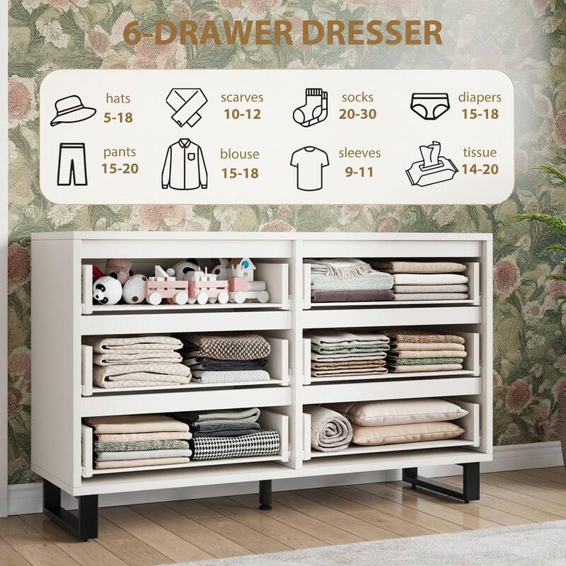 6 Drawers Wood Dressers, with Storage, 47.2"