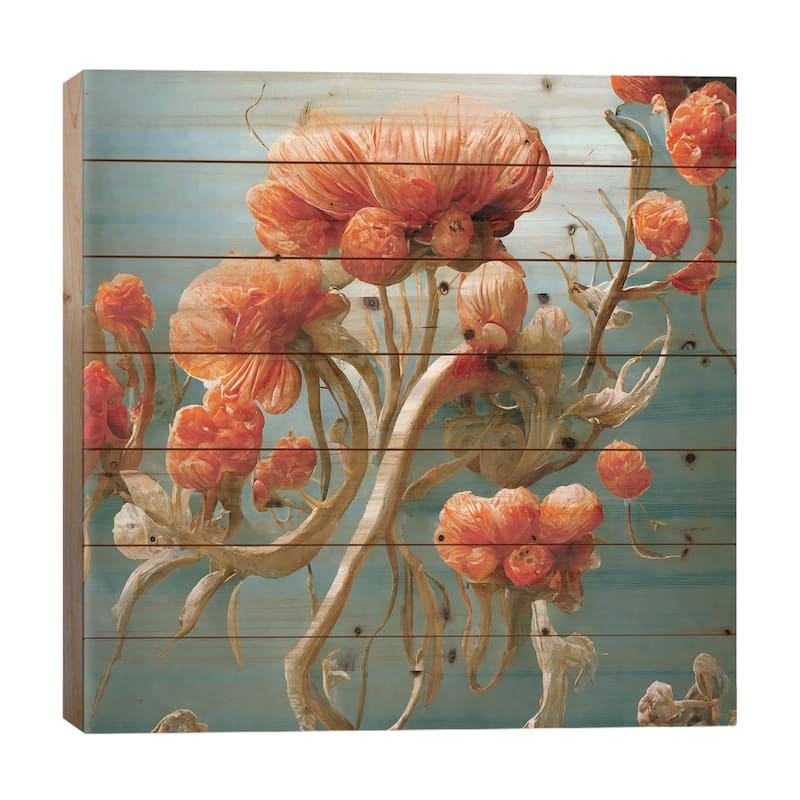 Fantastic Red Flowers II Print On Wood by Mike Kiev - Multi-Color - 26x26x1.5