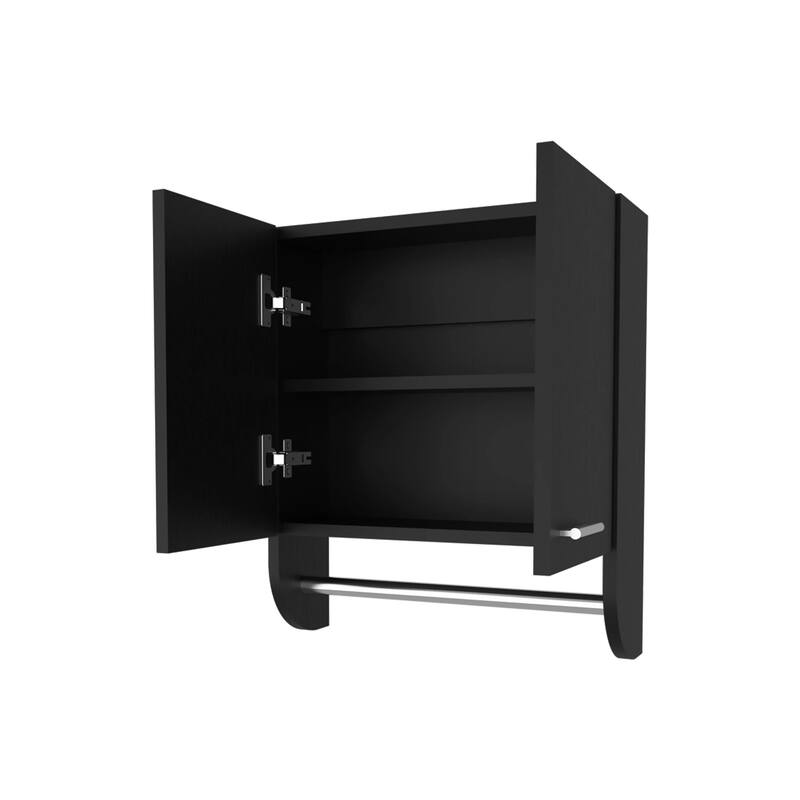 Black Wall-Mounted Medicine Cabinet with Towel Bar, Space-Saving Design for Small Bathrooms and Tight Spaces