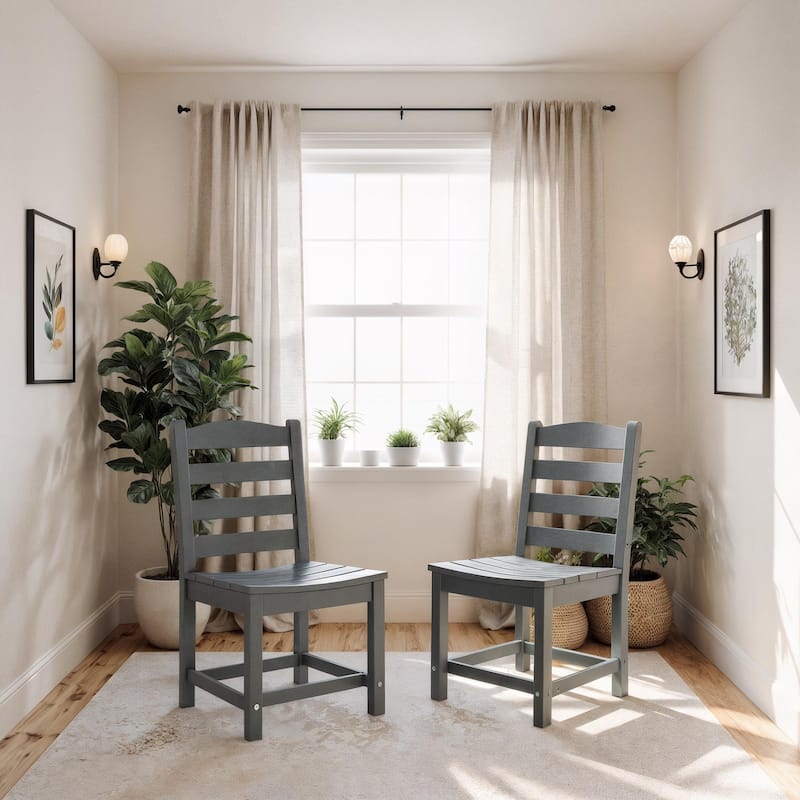 Armless Outdoor Chairs - HDPE Material Set of 2, Weather Resistant