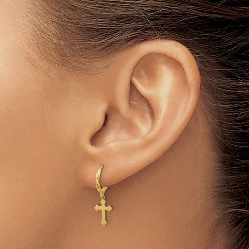 Curata 14k Yellow Gold Hinged Dangel Cross Hoop Earrings - 22.7x7.1mm