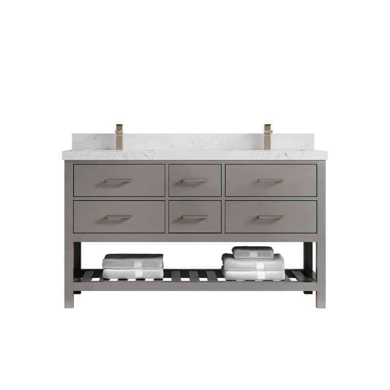 Willow Collections 60 in. W x 22 in. D Parker Double Sink Bathroom Vanity with Countertop - 2" Empira - Elephant Skin Gray