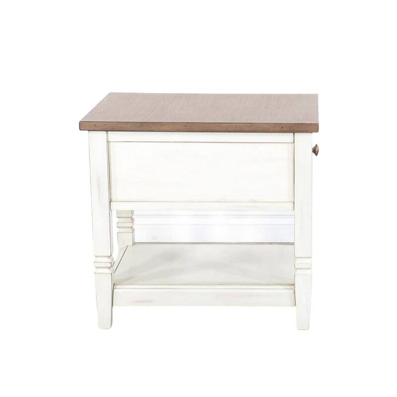 Dean Side End Table w Shelf, Drawer, 26 Inch Rectangular Brown, White