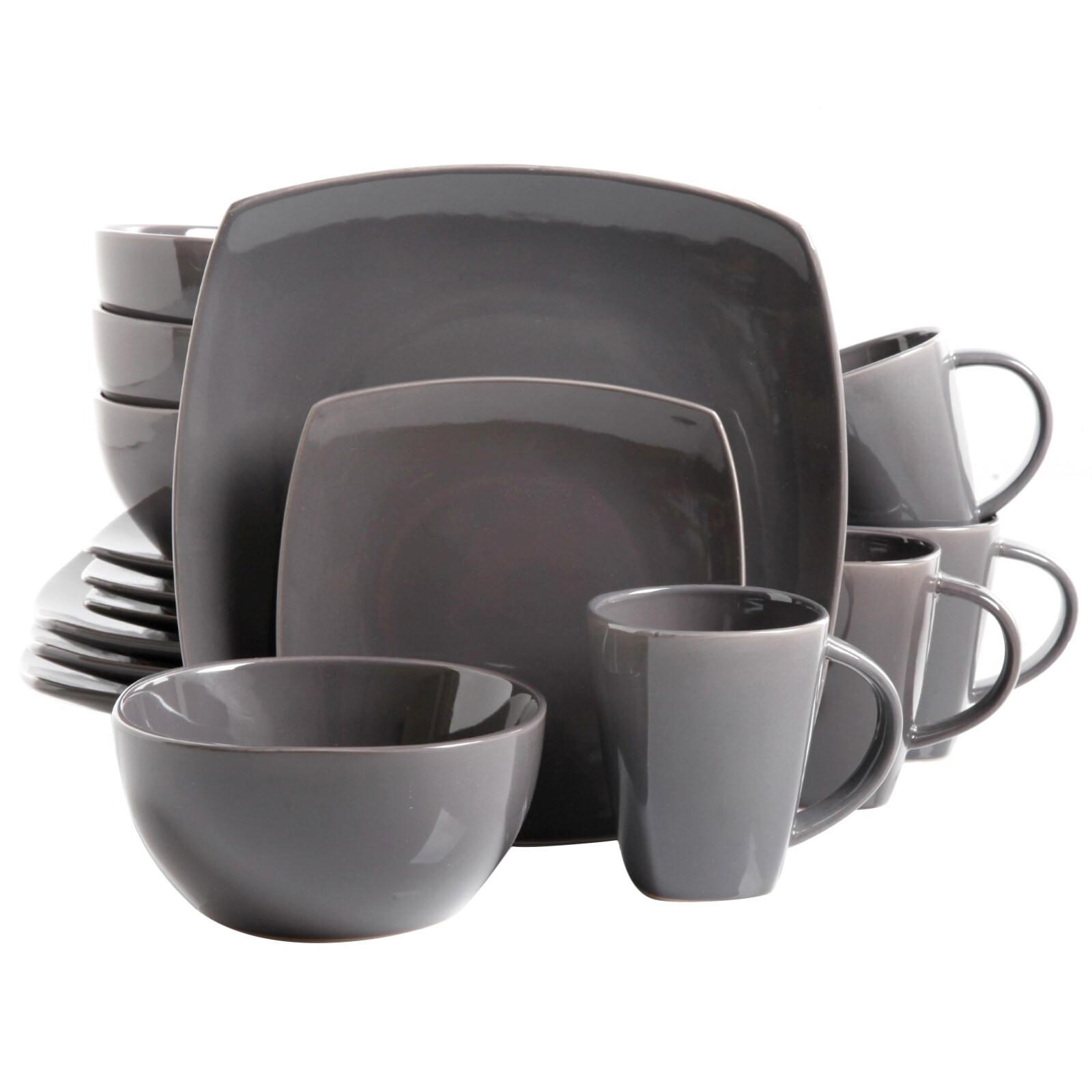 Square Dinnerware Set 16 Pieces in Warm Ash Grey