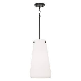 10.5" W x 18.5" H 1-Light Pendant in Matte Black with Tapered Soft White Glass - 10"W x 18.25"H