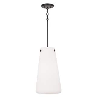 10.5" W x 18.5" H 1-Light Pendant in Matte Black with Tapered Soft White Glass - 10"W x 18.25"H