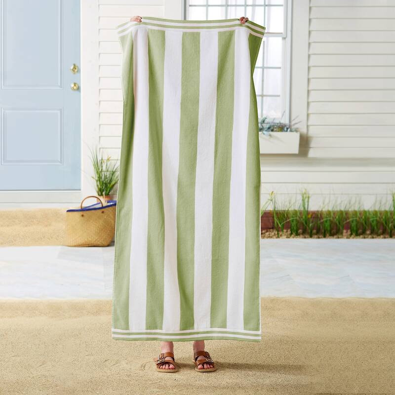 Linery & Co. 100% Cotton Velour Cabana Stripe Beach Towel
