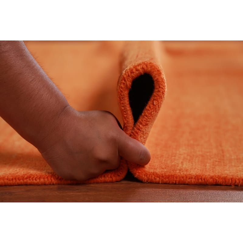 Hand Knotted Oriental 100% Wool Carpet Modern Solid Oranges & Rust Gabbeh Area Rug - 9' 2'' X 6' 0''