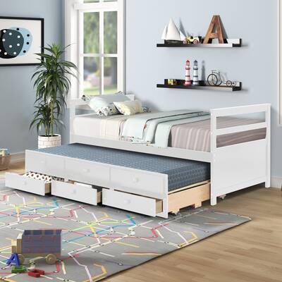 Royalcraft Wood Twin Trundle Bed with 3 Storage Drawers - Overstock ...