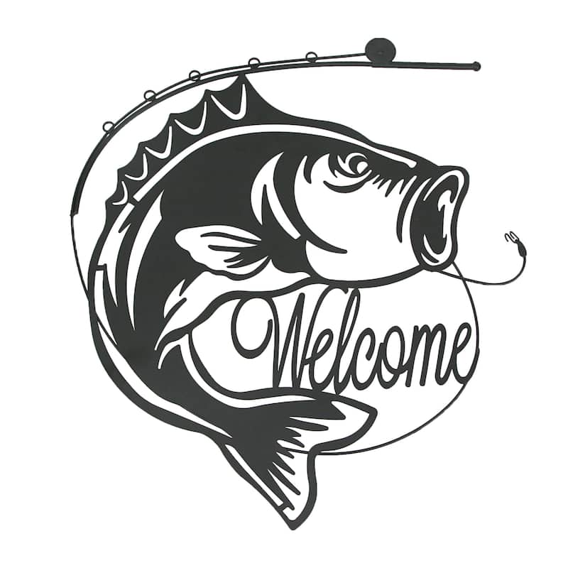19 Inch Laser Cut Metal Bass Sign Home Decor Vintage Wall Hanging Art - Welcome