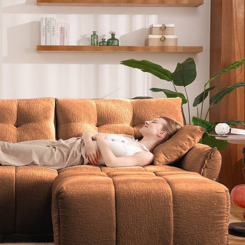 110.2" Chenille U-Shaped Sofa 5 Seater Upholstered Couch with 2 Ottomans for Living Room