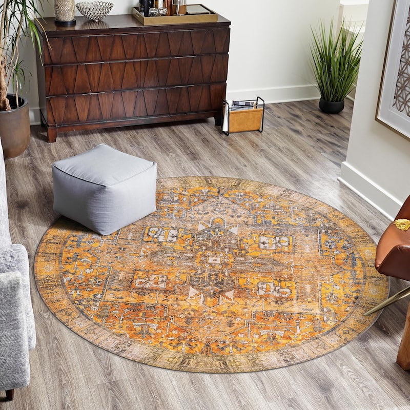 Transitional Rine Collection Area Rug - 7'6" Round - Yellow