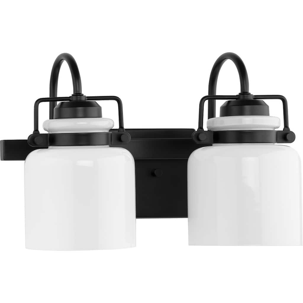 Fessler Collection Two-Light Matte Black Opal Glass Farmhouse Bath Light - 13 in x 7.12 in x 9.12 in