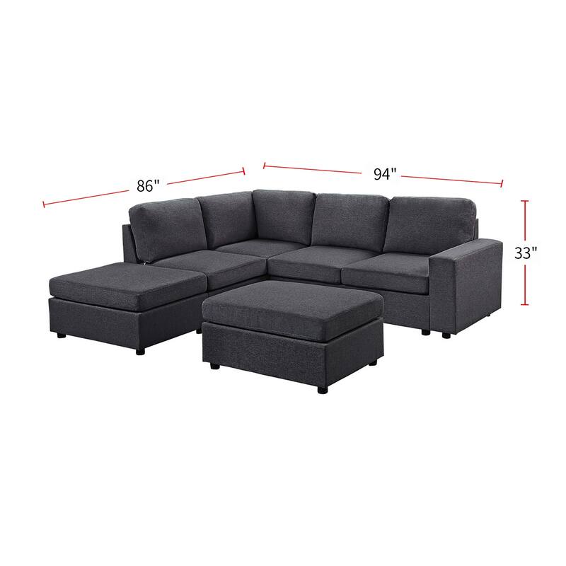 6 Seat Reversible Modular Sectional Sofa with Ottoman