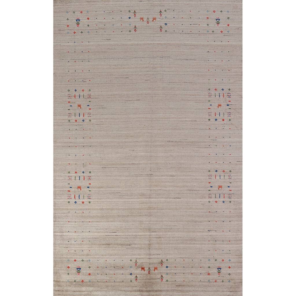 Tribal Gabbeh Oriental Area Rug Hand-Knotted Wool Carpet - 5'9"x 9'0"