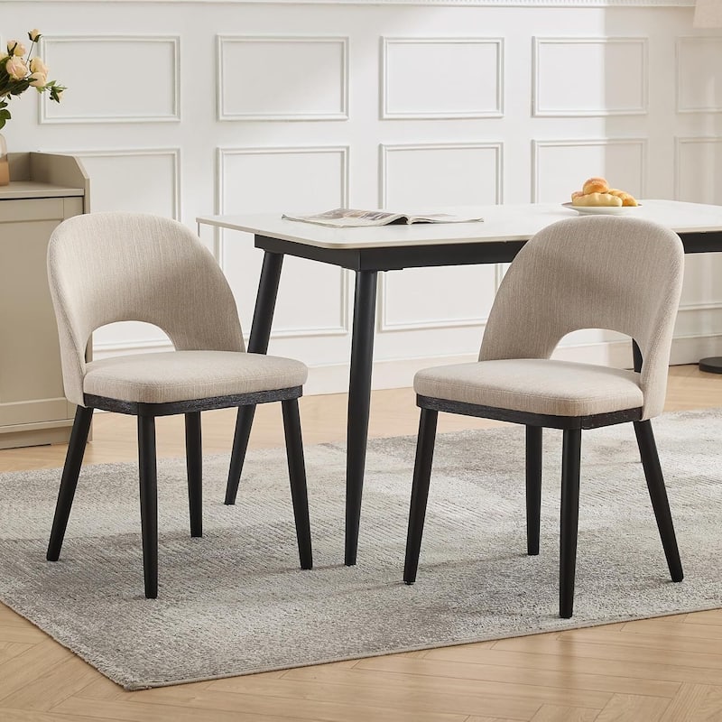 Set of 2 Comfortable Upholstered Kitchen Dining Chairs for Kitchen Restaurant - Beige