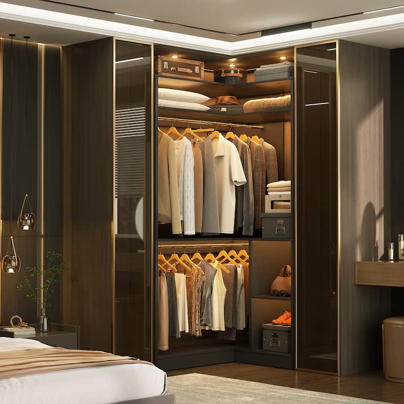 Cimly Freestanding Corner Closet system, Space-saving Closet Organizer for Walk-in Closet