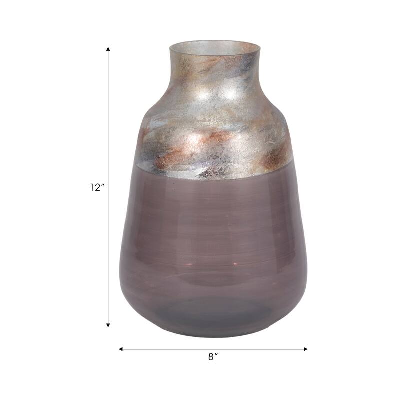 Modern Glam Glass Vase Metallic Textured Neck and Smooth Tapered Body