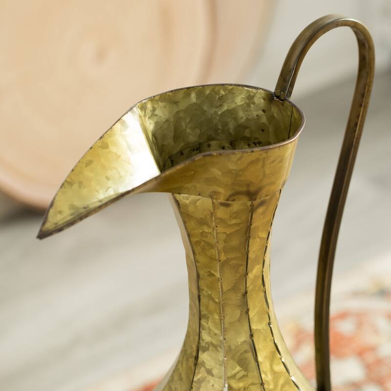 Decorative Antique Style 1 Handle Metal Jug Floor Vase - Vintage Inspired Rustic Design for Entryway, Living Room, Tall Vase