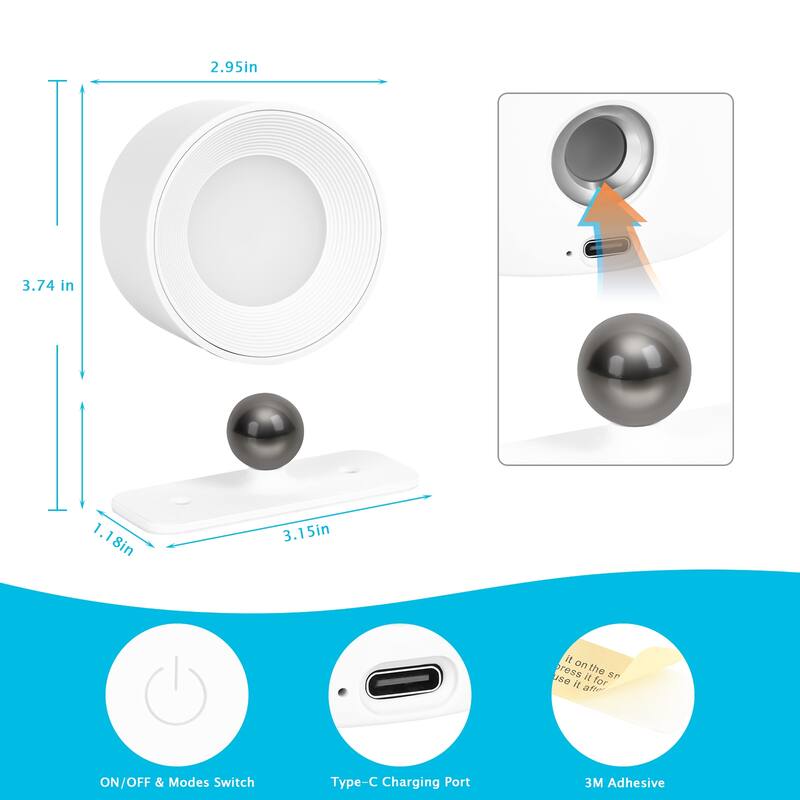 2PCS LED Sconces with Rechargeable Battery Operated USB Port