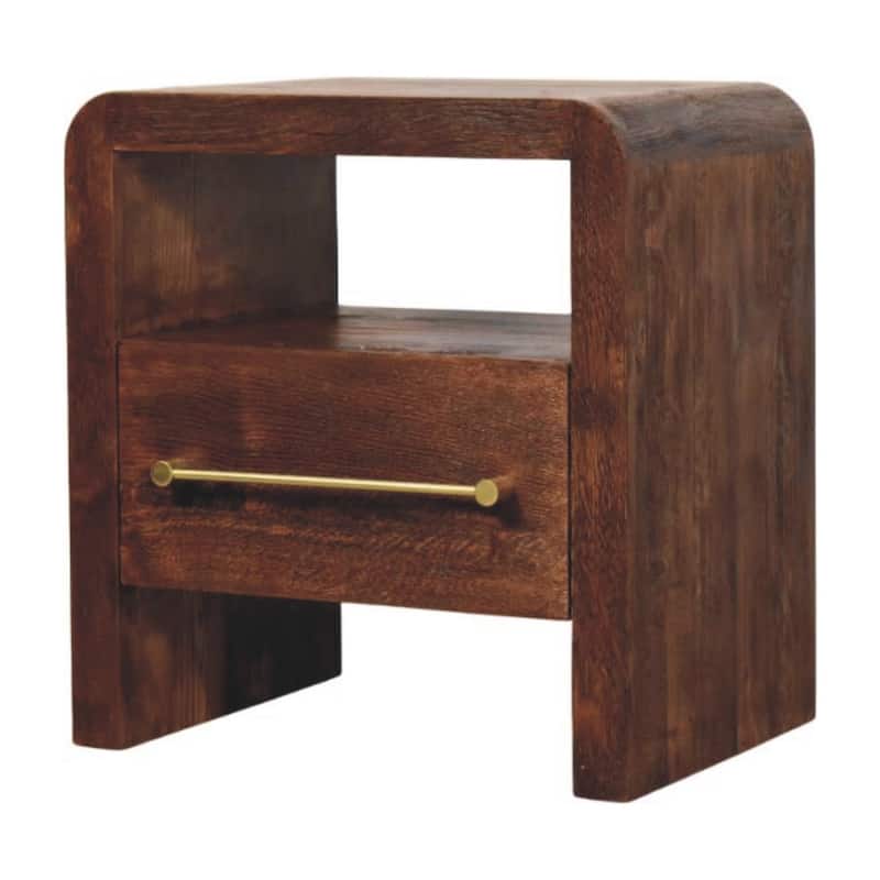 Artisan Furniture Solid Wood Tiger Oak Open Bedside with Brass Handle,1-Drawer,1 Shelf