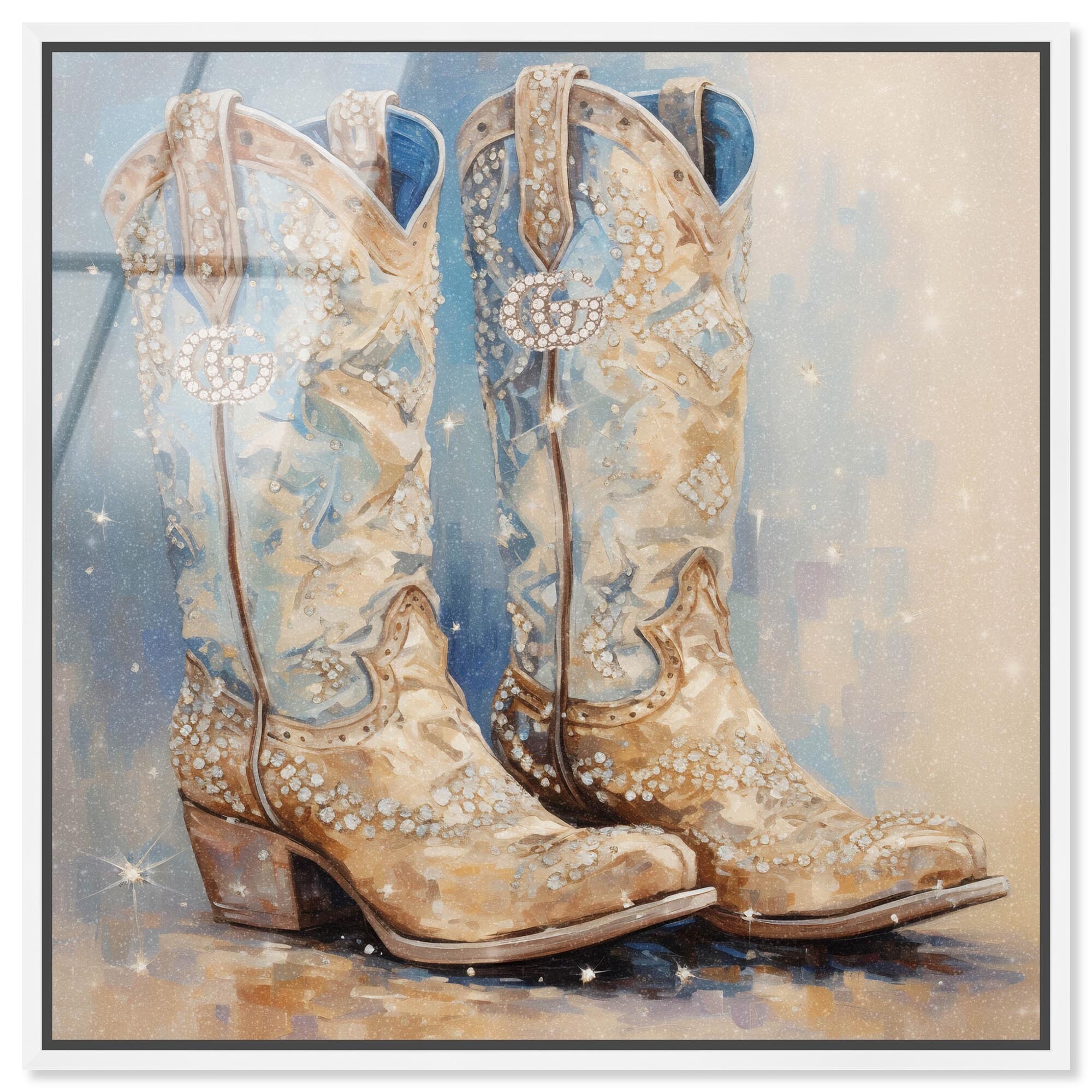 Glam Cowgirl Boots Chic Farmhouse Framed Acrylic Wall Art by Art Remedy