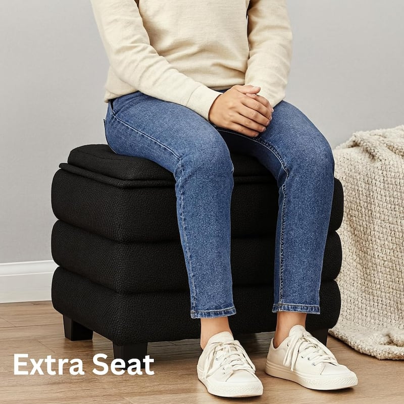 Modern Cube Ottoman with Tray Top and Hidden Storage Linen Seat