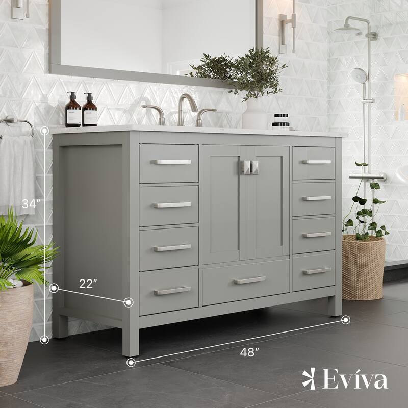 Eviva Aberdeen 48"W Bath Vanity with White Carrara Quartz Top
