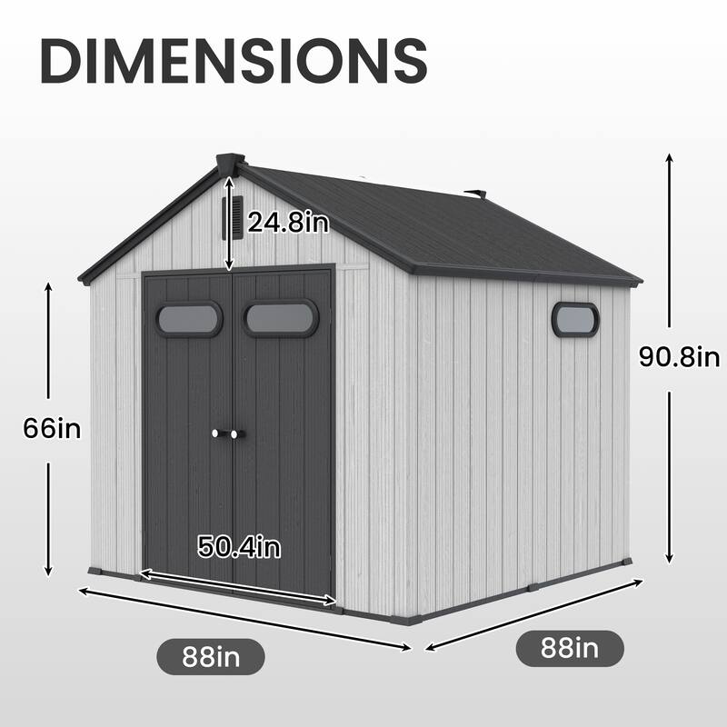 8' x 8' / 8' x 10'/ 8' x 12' Outdoor Resin Storage Shed with Floor & Lockable Doors All-Weather Garden Tool Storage for Patio