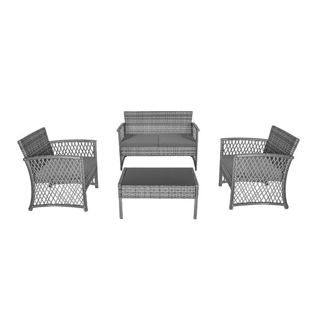 Madison Outdoor 4-Piece Cushioned Rattan Patio Furniture Chat Set - Grey/Grey