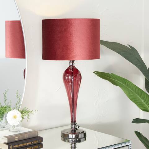 Red Velvet Glam Table Lamp - 13 x 13 x 27