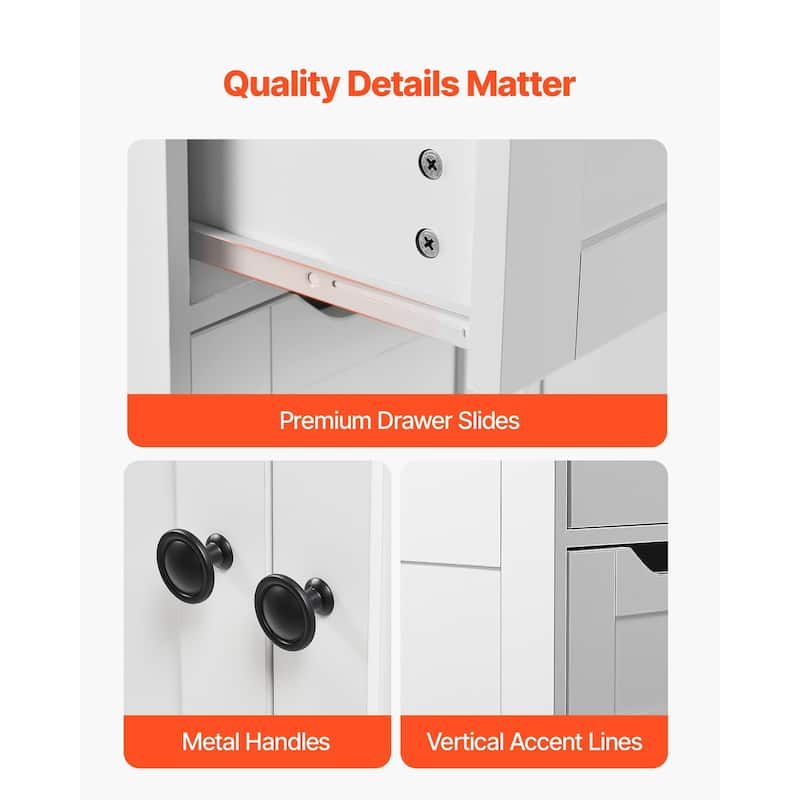 Bathroom Floor Cabinet with Drawers and Adjustable Shelf - 11.8 x 31.5 x 31.9 in