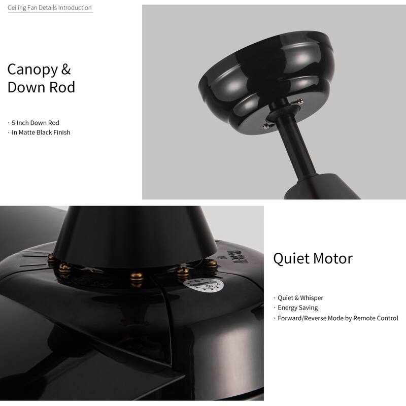 42-Inch 3-Blade Matte Black DC Motor Modern Contemporary LED Ceiling Fan-42 in x 42 in x 10.34 in