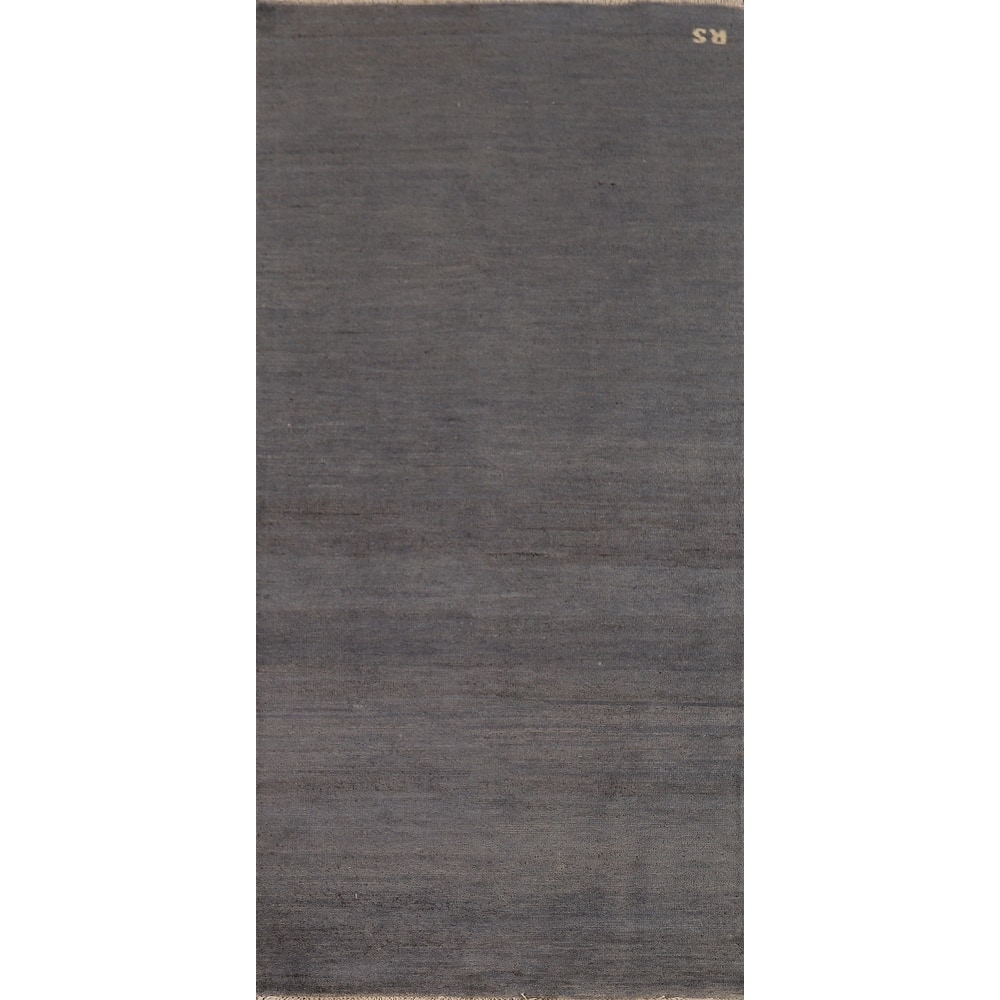 Gray Modern Gabbeh Oriental Runner Rug Handmade Solid Wool Carpet - 2'9"x 6'10"