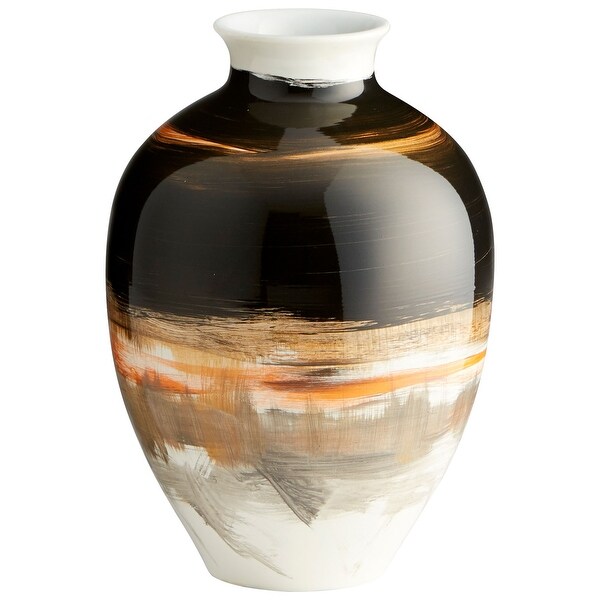 Cyan Design 09880 Indian Paint Brush 6-1/2" Diameter Ceramic Vase - Black / Cream Gradient