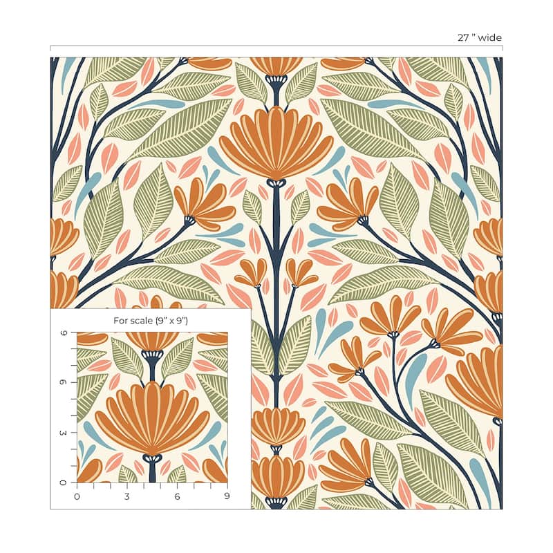 Seabrook Designs Carmela Folk Floral Unpasted Wallpaper