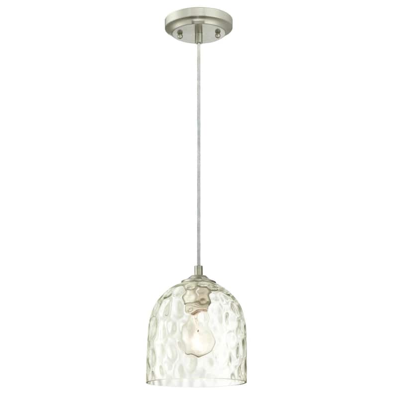 Westinghouse Lighting Basset One-Light Indoor Mini Pendant, Brushed Nickel Finish with Clear Hammered Glass - 1-Light