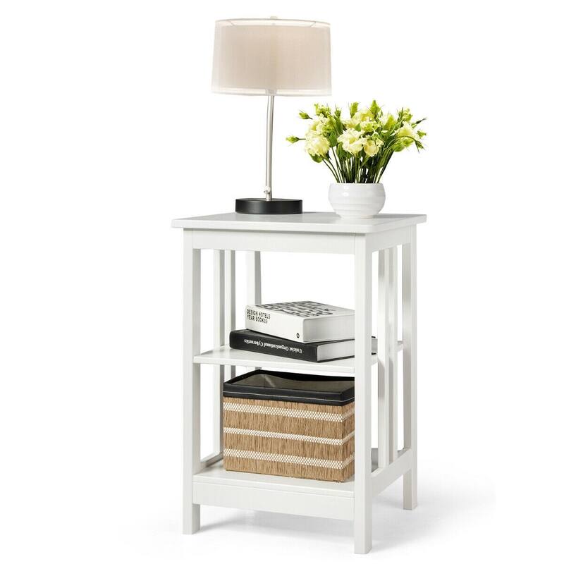 3-Tier Nightstand Side Table with Baffles and Corners-White